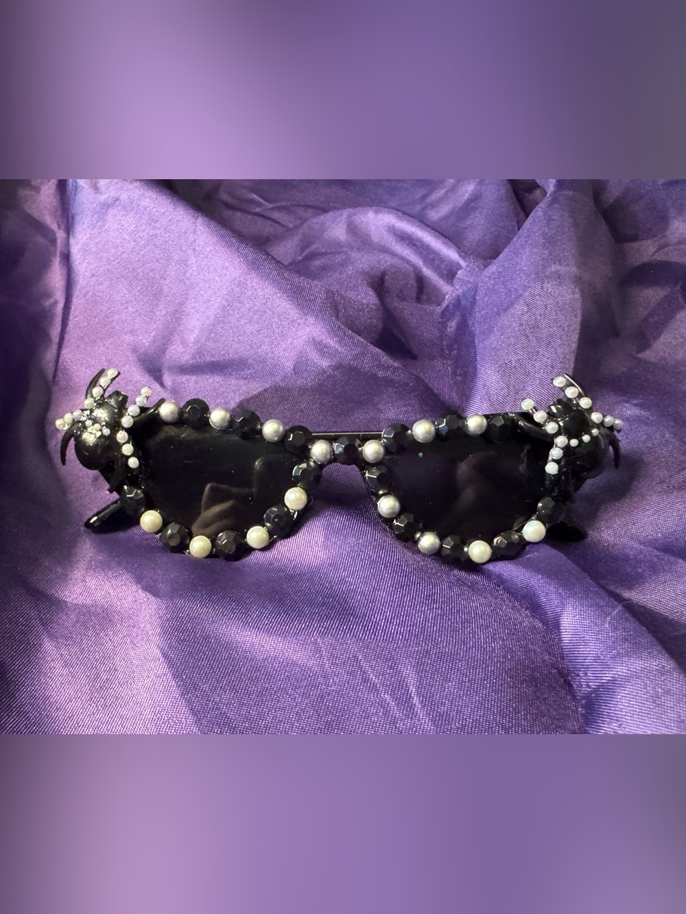 Beaded Black and silver cat eye Sunglasses with spider charms